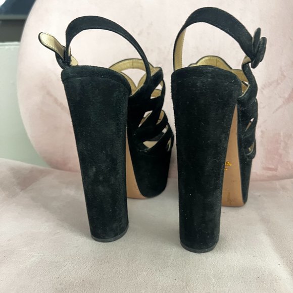 Prada Black Suede Platform Heeled Sandals, Size 39.5 - Picture 6 of 7
